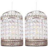 First Choice Lighting Set of 2 Martil - Antique Brass Jewelled Pendant Lightshades in Gold