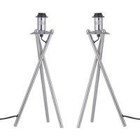 First Choice Lighting Set of 2 Chrome Tripod Table Lamps Base Only in Silver