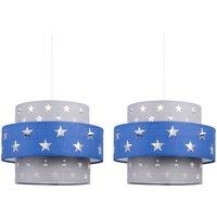 First Choice Lighting Pair of Navy Blue & Grey Star Two Tier Light Shades