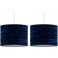 First Choice Lighting Set of 2 Navy Blue Crushed Velvet 25cm Pendant Lightshades