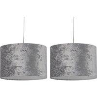 First Choice Lighting Set of 2 Grey Crushed Velvet 30cm Pendant Lightshades