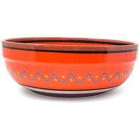 Verano Spanish Ceramics Fiesta Hand Painted Ceramic Kitchen Dining Deep Salad Bowl (Diam) 26cm in Orange