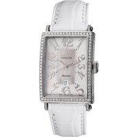 Glamour White Dial Leather Watch