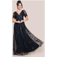 Goddiva Women's Flared Sleeve Embroidered Maxi Dress in Black | Size: 10