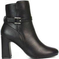 XY London Women's 'Mary' Block Mid High Heel Shoe Booties With Buckle Strap in Black | Size: 7