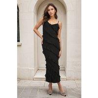 IKRUSH Women's Gracie V-neck Tiered Ruffle Backless Maxi Dress in Black | Size: Large