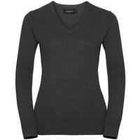 Russell Collection Women's Marl V Neck Sweatshirt in Charcoal | Size: 2XS