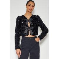Monsoon Women's Belinda Bow Sequin Jacket Black | Size: XL
