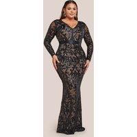Goddiva Women's Embroidered Sequin & Mesh Maxi Dress in Black | Size: 24