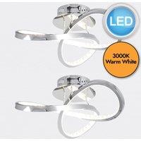 First Choice Lighting Set of 2 Jewelled Chrome LED Loop Ceiling Lights in Silver