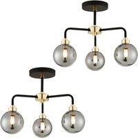First Choice Lighting Set of 2 Black Paint & Smoked Glass 3 Lights