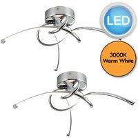 First Choice Lighting Set of 2 Twist - Chrome LED Flush Ceiling Lights in Silver