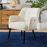 Home Source Armchair Boucle Cream Teddy Fur Living Room Home Accent Occassional
