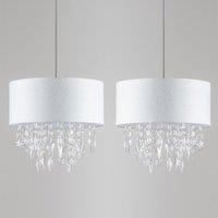 First Choice Lighting Set of 2 Fiji - White Fleck Jewelled Easy Fit 40cm Pendant Shades