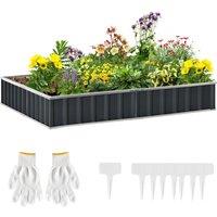 OUTSUNNY Metal Raised Garden Bed No Bottom DIY Large Steel Planter Box with Gloves in Dark Grey