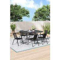 Rectangle Tempered Glass Coffee Table with 6 PE Rattan Chairs