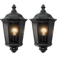 First Choice Lighting Set of 2 Sienna - Black IP44 Half Lantern Wall Lights with PIR Sensor