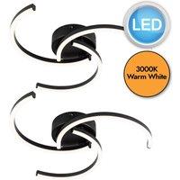 First Choice Lighting Set of 2 Curve - Black LED Flush Ceiling Lights