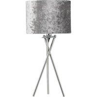 First Choice Lighting Chrome Tripod Table Lamp with Grey Crushed Velvet Shade in Silver