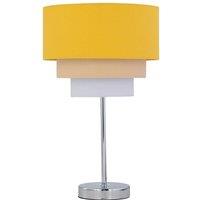 First Choice Lighting Chrome Stick Table Lamp with Tiered Ochre Linen Shade in Silver