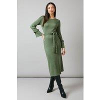 Plaited Ribbed Belted Midi Dress