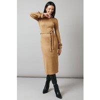 Plaited Ribbed Belted Midi Dress