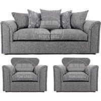 Furnishings For Less UK Byron Dundee Chenille Fabric 5 Seater 3 Piece Sofa Suite - 3 1 1 Grey or Light Grey