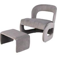 Gymax Accent Chair with Ottoman Velvet Chair With Curved Back & Padded Seat in Grey
