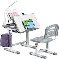 Gymax Study Desk & Chair Set Height-adjustable Table With Chair & Lamp in Grey