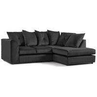 Furnishings For Less UK Fernando Soft Plush Velvet 3 to 4 Seater L Shaped Corner Sofa Right Hand Facing - Scatter Back in Black