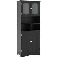 Gymax Freestanding Bathroom Tall Cabinet With Glass Doors Adjustable Shelves in Black