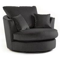 Furnishings For Less UK Fernando Soft Plush Velvet Fabric Swivel Chair 360 Rotation Single Seater in Black