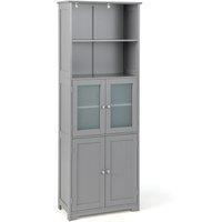 Gymax 163cm Tall Bathroom Cabinet Kitchen Cupboard With Adjustable Shelves in Grey