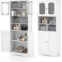 Gymax Freestanding Bathroom Tall Cabinet With Glass Doors Adjustable Shelves in White