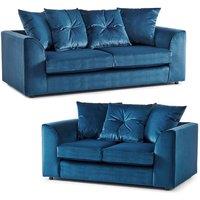 Furnishings For Less UK Fernando Soft Plush Velvet Fabric Sofa Set 3 & 2 Seater Sofa - Scatter Back in Blue
