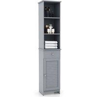 Gymax 164 CM Tall Bathroom Cabinet With 3 Open Shelves & Adjustable Shelves in Grey