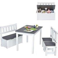 Gymax Kid Table & Chair Set Activity Table With 2 Chairs & 1 Storage Bench in Grey