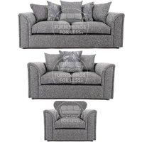 Byron Dundee Chenille Fabric 6 Seater 3 Piece Sofa Suite - 3 2 1 Grey or Light Grey