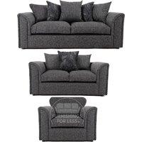 Byron Dundee Chenille Fabric 6 Seater 3 Piece Sofa Suite - 3 2 1 Grey or Light Grey