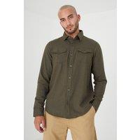 Brave Soul Men's Cotton Brushed Flannel Long Sleeve Shirt in Khaki | Size: XL
