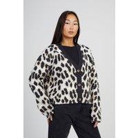 Brave Soul Women's Button Through Animal Print Jacquard Knit Cardigan in Camel | Size: Small
