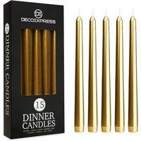Deco Express Candles Set Classic Dripless Tapered Metallic Unscented 8 Hours Dcor in Gold | Size: 15 Pack