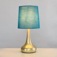 ValueLights Teardrop Pair of Fabric Shades Brushed Gold Bedside Touch Table Lamps in Bright Blue