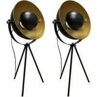 First Choice Lighting Pair of Retro Black Tripod Table Lamps