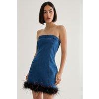 NastyGal Women's Feather Hem Bandeau Dress in Authentic Denim | Size: 8