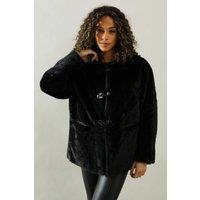 PU Detail Faux Fur Jacket