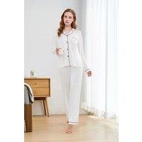 MODISHION Women's Long Sleeve Button Down Pajama Set in White | Size: XL