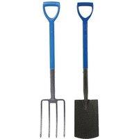 Silverline Garden Digging Fork & Spade Set 1000mm in Blue