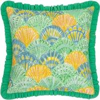 Furn Clam Shells Frilled 100% Cotton Cushion in Green | Size: 50 cm x 50 cm