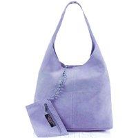 Kitise Women's Spacious Slouch Genuine Italian Suede Tote Handbag in Lilac